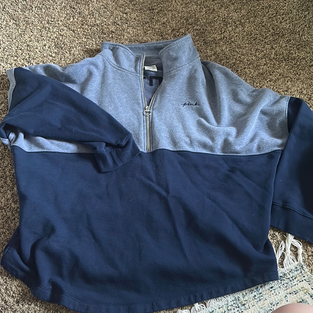 Pink Branded Two Toned Half Zip- Blue